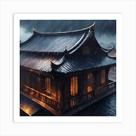 Chinese House In The Rain Art Print