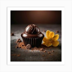 Chocolate Cupcake On A Dark Background Art Print