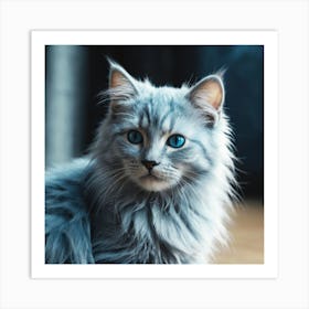 Grey Cat With Blue Eyes Art Print