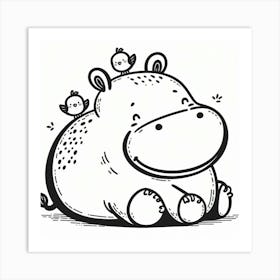 Line Art hippopotamus 2 Art Print