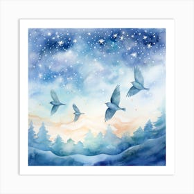 Watercolor Of Birds In The Sky Art Print