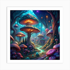 Mushrooms In The Forest Art Print