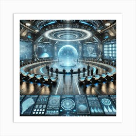 A Close Up Futuristic Sci Fi Depiction Focusing On Military Command Center Art Print