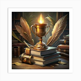 Golden Cup On A Stack Of Books Art Print