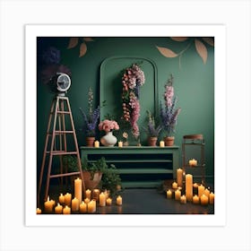 Room With Candles And Flowers 2 Art Print