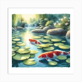 Koi Fish In Pond Art Print