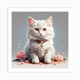 Cat With Roses Art Print