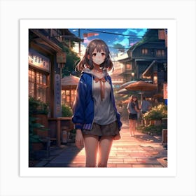 Anime Girl In A City Art Print