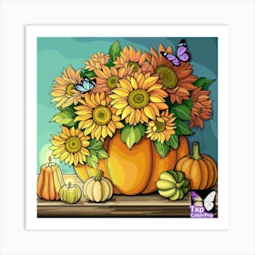 Sunflowers In A Pumpkin Art Print