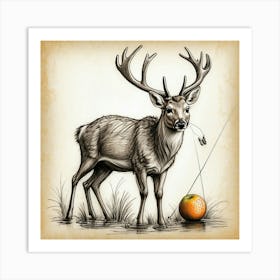 Deer With A Fishing Rod Trying To Catch Art Print