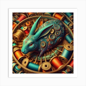 Rabbit and spools of thread Art Print