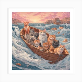 Cats In A Boat Art Print