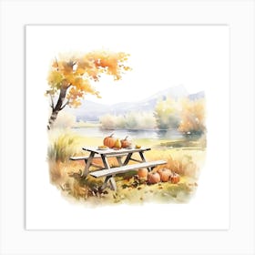 Watercolor Autumn Picnic Table 4 Art Print