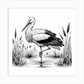 Line Art stork 2 Art Print