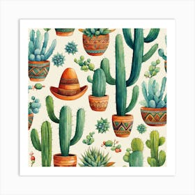 Mexican Cactus Pattern 30 Poster