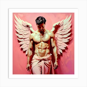 Male Angel On Pink Backdrop Art Print