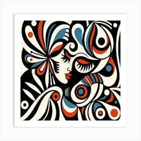 Stirring Picasso Inspired Abstract Female Portrait with Butterfly Art Print