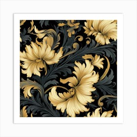 Gothic inspired gold hues and black floral Art Print