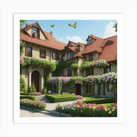 Dreamshaper A Beautiful And Large House Surrounded By A Gre Art Print