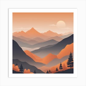 Misty mountains background in orange tone 22 Art Print