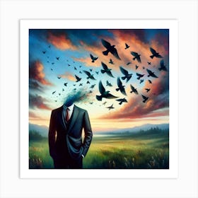 Man With Birds In His Head Art Print