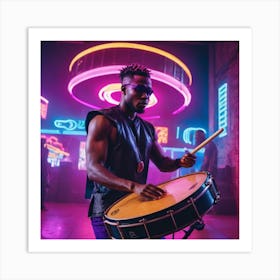 Neon drumplayer Art Print