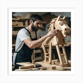 Woodworker Making A Wooden Horse Art Print