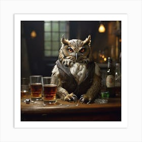 Owl At The Bar Art Print