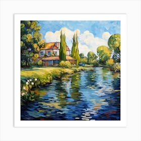 Secluded Harmony: Brushstroke Ballet of Riverside Shades Art Print