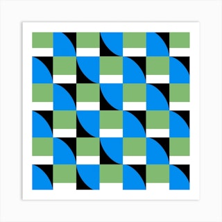 Checker Abstract Blue Green Square Art Print
