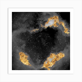 100 Nebulas in Space with Stars Abstract in Black and Gold n.112 Art Print