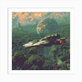 Spaceship In The Forest Art Print