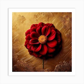 Red Dahlia On Gold Background Art Print