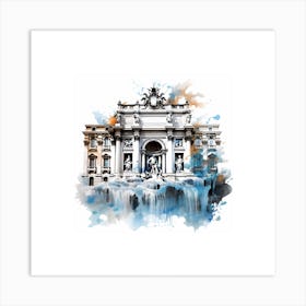 Trevi Fountain Ink Splash Effect Art Print