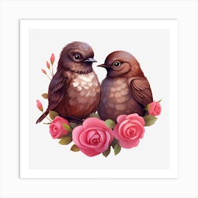 Birds On Roses 2 Art Print