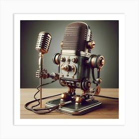 A Vintage Microphone Robot, Digital Art 4 Art Print