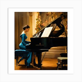 Woman Playing A Grand Piano Art Print