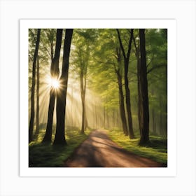 Forest Road In The Morning Art Print