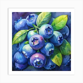 Watercolor Painting Of A Bunch Of Blueberries Art Print