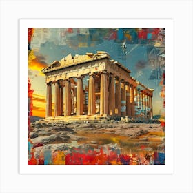 Parthenon, retro collage Art Print
