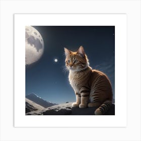 Cat On The Moon Art Print