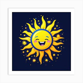 Lovely smiling sun on a blue gradient background 9 Póster