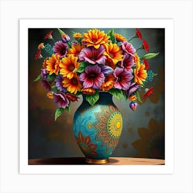 Colorful Flowers In A Vase 144 Affiche