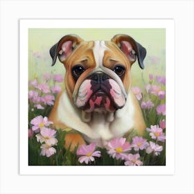 Bulldog In Flowers Art Print