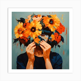 Sunflowers Woman Art Print