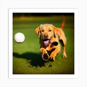 Dog Chasing A Ball Art Print