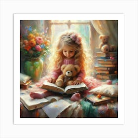 Little Girl Reading A Book 10 Art Print