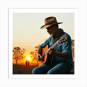 Sunset With A Guitar 3 Art Print