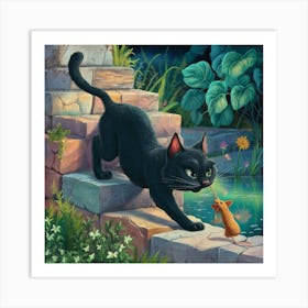 A Cleverly Illustrated Scene Of A Sly Black Cat Sn Jyeaecjztb2wjtkvwy9dhw K Avtaj6qdazb2qinfqdjw Art Print