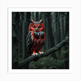 red and black Owl Art Print
